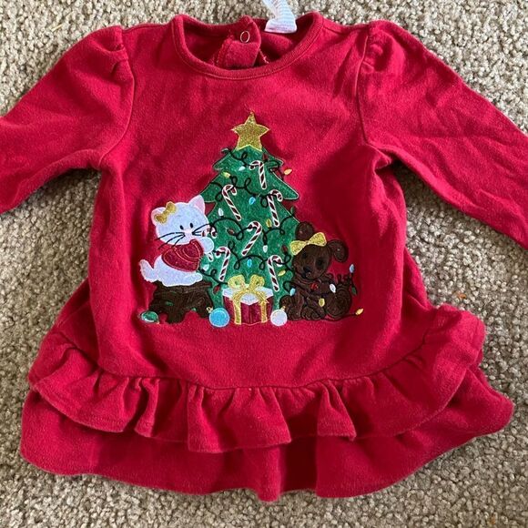 Infant Baby Girl Starting Out Red Dog and Cat Christmas Dress - Picture 1 of 2